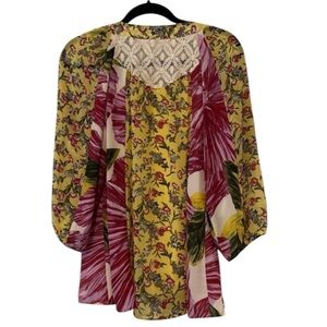 Floral Yellow and Pink Women's Top w/ Yellow Cami Underneath